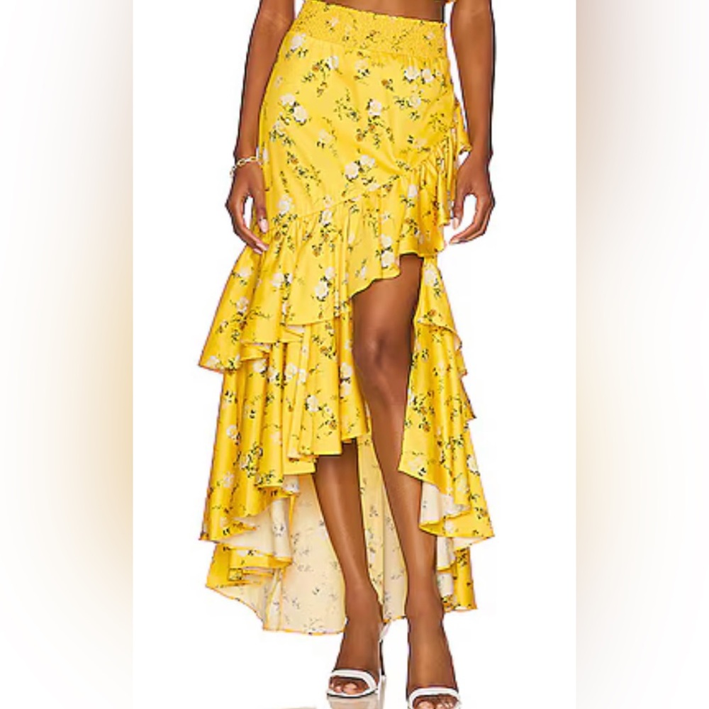 Alice + Olivia Floral Yellow Ruffled Dress